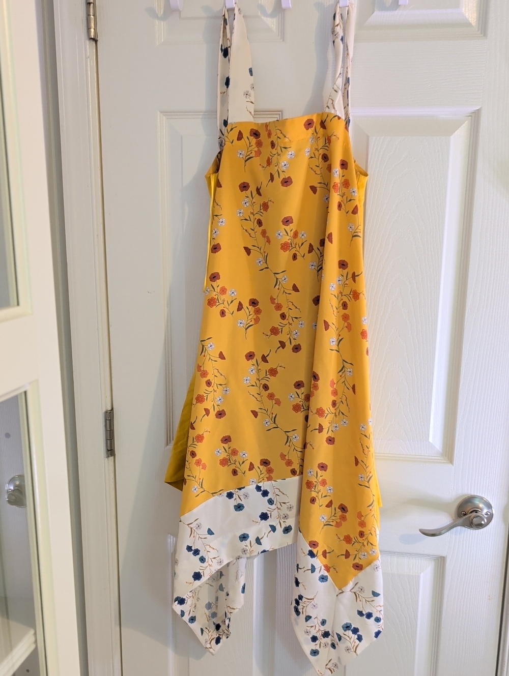 Zara Yellow Floral Handkerchief Hem Dress with White Floral Trim Patchwork Flowy - Picture 4 of 8